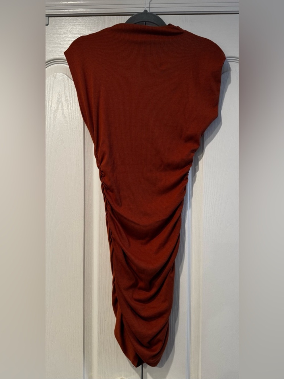 Michael Stars Rust Ribbed High Neck Ruched Dress - Size S - Picture 4 of 6
